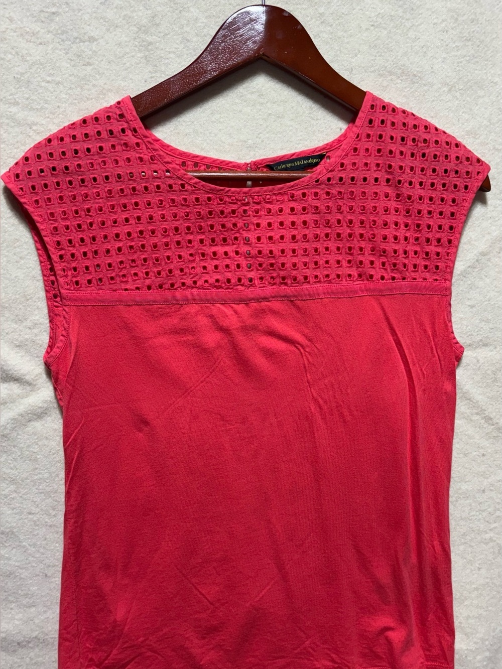 Catherine Malandrino Coral Pink Eyelet Cap Sleeve Blouse Top Women’s Medium